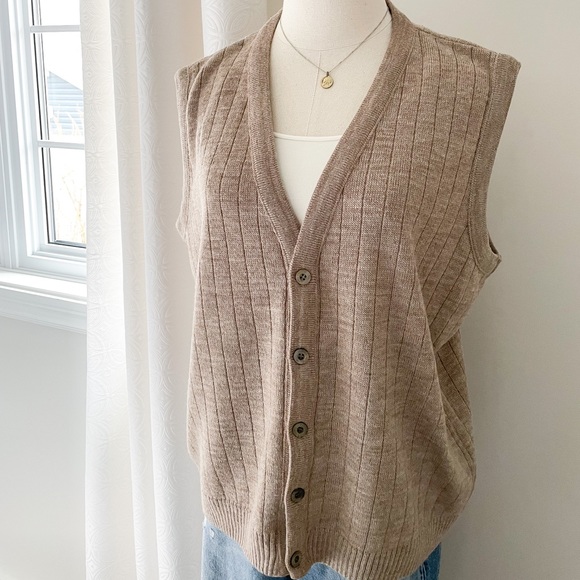 Preppy Academia Sweater Vest in Tan | Grandpa Sweater Vest | Light Academia - Picture 1 of 8